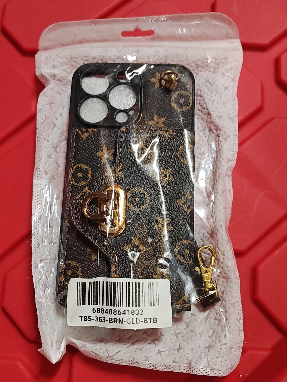 iPhone 13 Pro Brown and Gold Designer-Style Wallet Phone Case